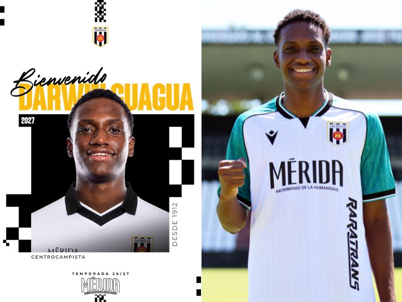 ¡Nuevo reto en Europa! Darwin Guagua fue presentado oficialmente en la AD Mérida de España